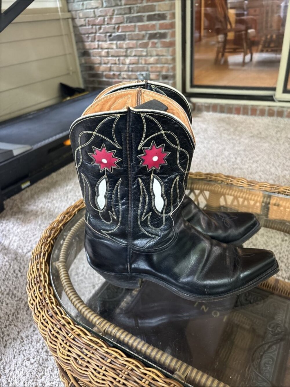 FRYE Men’s Cactus Flower Cowboy Boots Black 9030  Authentic Size 8 1/2 1970’s